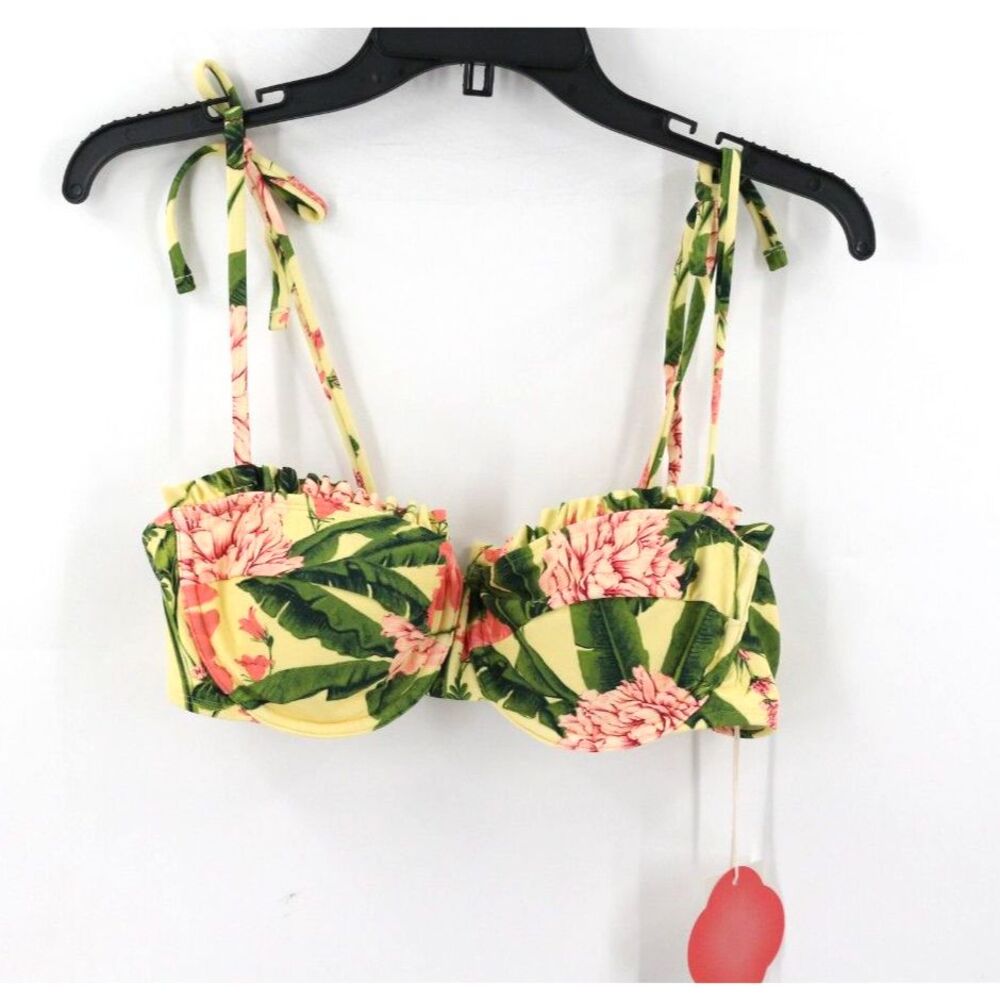 Agua Bendita Target Botanical Balconette Swim Top Size Large Yellow Green NWT